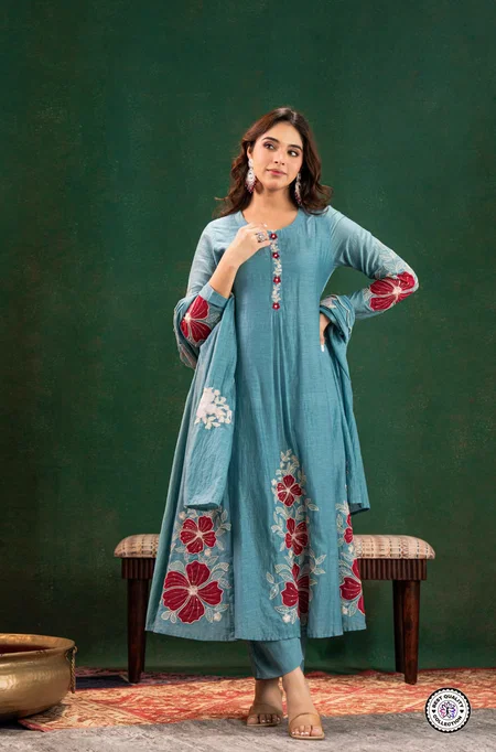 KF 1112 Kalaai Chanderi Silk Kurti With Bottom Dupatta Suppliers In India